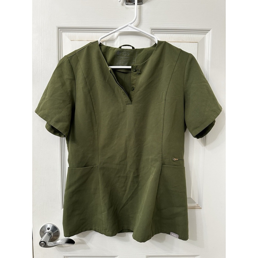 FIGS Women's Small Bristol Slim Henley Scrub Top Olive Green Technical